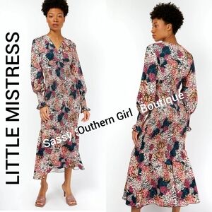 🆕⭐ Little Mistress Multi Spot Print Smocked Midi Dress